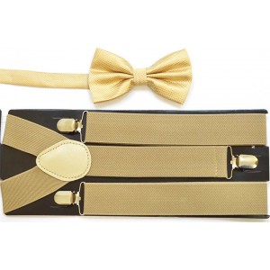 Set papion crem si bretele crem S008